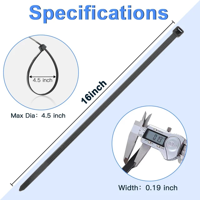 Alt view image 2 of 7 - 16 Inch Black Nylon Zip Ties, 1500 Pack Self-Locking 70lb Tensile UV Resistant Construction, HeavyDuty Performance, Suitable For Both Indoor And Outdoor Securing Applications