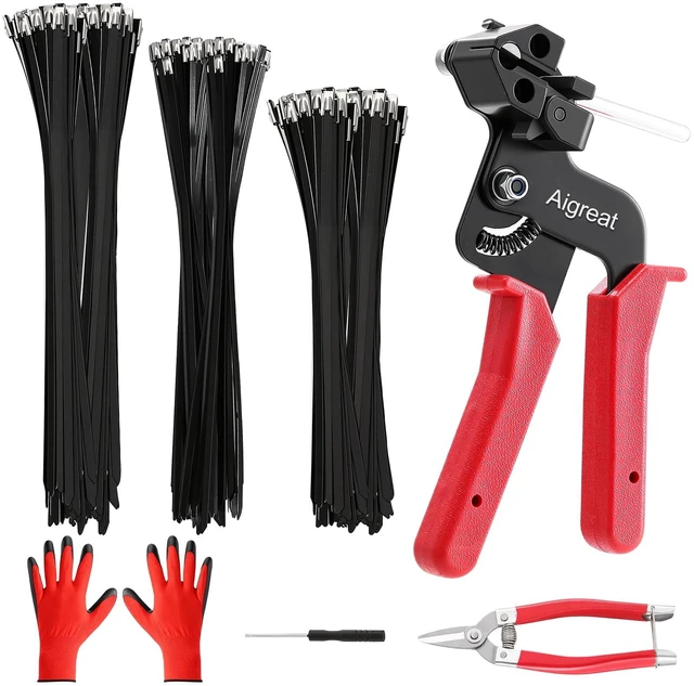 Main image of Stainless Steel Zip Ties Kit with 150 Metal Cable Ties & Metal Cable Tie Wrap Gun, Heavy Duty Outdoor Fastening Tool for Exhaust Pipe, Chain Link Fence, Auto Repair, Industrial Cable Binding
