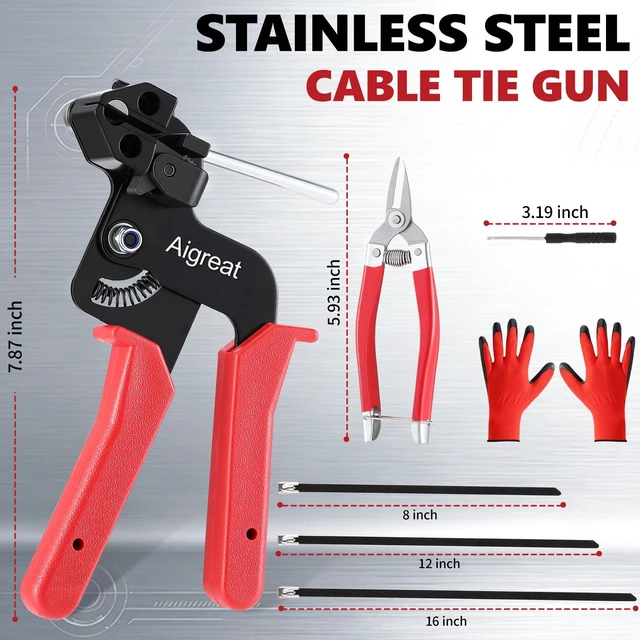 Alt view image 2 of 7 - Stainless Steel Zip Ties Kit with 150 Metal Cable Ties & Metal Cable Tie Wrap Gun, Heavy Duty Outdoor Fastening Tool for Exhaust Pipe, Chain Link Fence, Auto Repair, Industrial Cable Binding