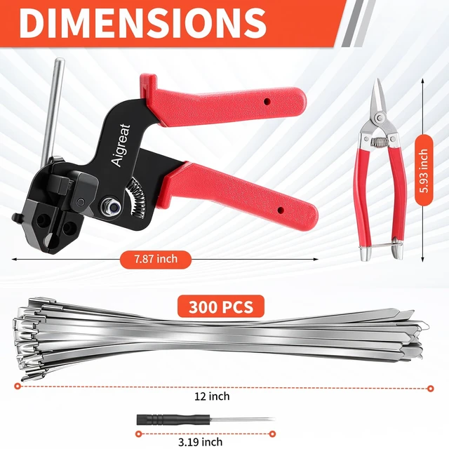Alt view image 2 of 7 - 300-Piece Metal Zip Ties Gun Kit,12 Inch 304 Stainless Steel Ties Heavy Duty Outdoor,Adjustable Fastening Cutting Tie Tool for Fence, Chicken Coop,Cables, Pipesas well as Outdoor binding