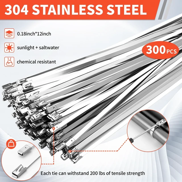 Alt view image 3 of 7 - 300-Piece Metal Zip Ties Gun Kit,12 Inch 304 Stainless Steel Ties Heavy Duty Outdoor,Adjustable Fastening Cutting Tie Tool for Fence, Chicken Coop,Cables, Pipesas well as Outdoor binding