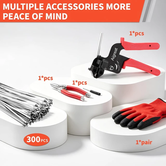 Alt view image 7 of 7 - 300-Piece Metal Zip Ties Gun Kit,12 Inch 304 Stainless Steel Ties Heavy Duty Outdoor,Adjustable Fastening Cutting Tie Tool for Fence, Chicken Coop,Cables, Pipesas well as Outdoor binding