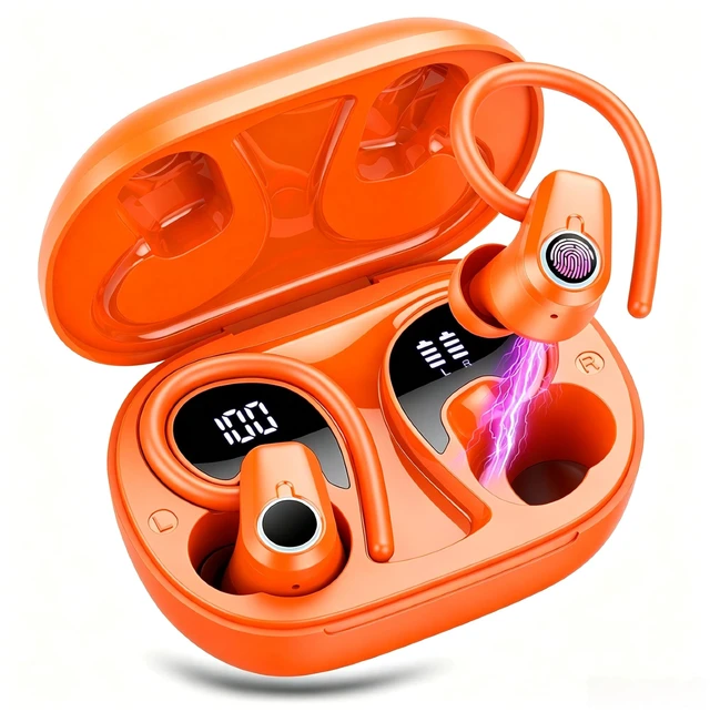Main image of Wireless Earbuds Bluetooth 5.3 Headphones Sport, 50H Stereo Ear Buds LED Display, 2026 Bluetooth Earbuds with 4 ENC Noise Canceling Mic, IP7 Waterproof Earphones with Earhooks for Running, Pumpkin