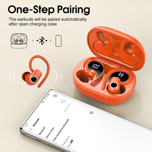 Alt view image 7 of 7 - Wireless Earbuds Bluetooth 5.3 Headphones Sport, 50H Stereo Ear Buds LED Display, 2026 Bluetooth Earbuds with 4 ENC Noise Canceling Mic, IP7 Waterproof Earphones with Earhooks for Running, Pumpkin