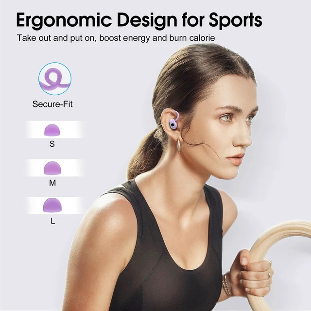 Alt view image 7 of 7 - Wireless Earbuds, 2026 Bluetooth Headphones 5.3 Sport, 50H Ear buds with Earhooks, Dual LED Display Bluetooth Earbuds, Deep Bass Stereo Noise Cancelling Headphones, IP7 Waterproof Earphones, Purple