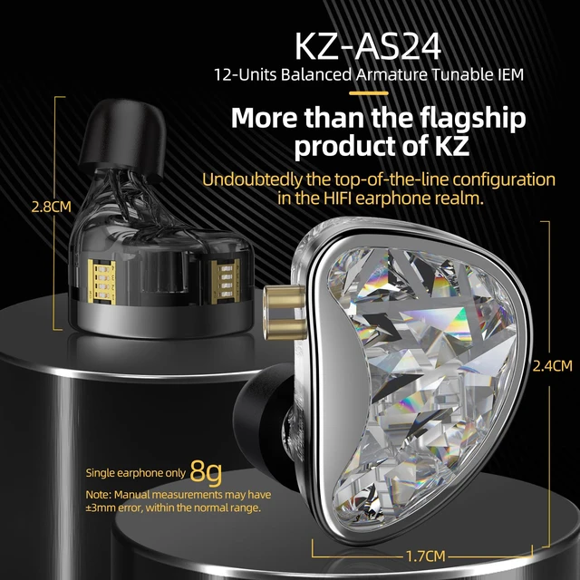 Alt view image 2 of 7 - AS24 12BA IEM - Tunable in-Ear Monitor for Musicians Open soundstage, HiFi sound separation, powerful bass, detailed treble, for stage/studio/audiophile
