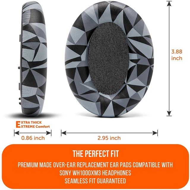 Alt view image 4 of 5 - PadZ WH-1000XM3 - Extra Thick Replacement Earpads for Sony WH-1000XM3 Made by Wicked Cushions Soft PU Leather, Luxurious Memory Foam, Added Thickness Geo Grey