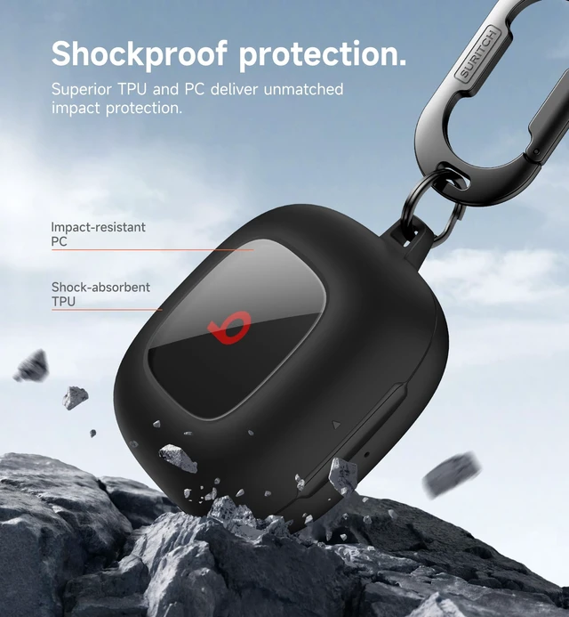 Alt view image 4 of 7 - Case Compatible with Beats Fit Pro Earbuds, Shock-Absorbing Protective TPU Shell for Beats Fit Pro Case 2021 Earbuds Secure Locking System with Anti-Lost Keychain, Black