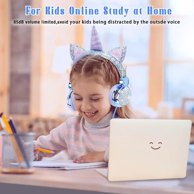 Alt view image 2 of 7 - Unicorn Kids Wired Headphones with Mic, 3.5mm Jack, On Ear Kids headphones with cord, adjustable headband for girls, children, teens, school, birthday, Xmas unicorn gifts