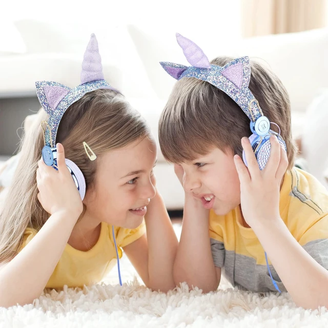Alt view image 6 of 7 - Unicorn Kids Wired Headphones with Mic, 3.5mm Jack, On Ear Kids headphones with cord, adjustable headband for girls, children, teens, school, birthday, Xmas unicorn gifts