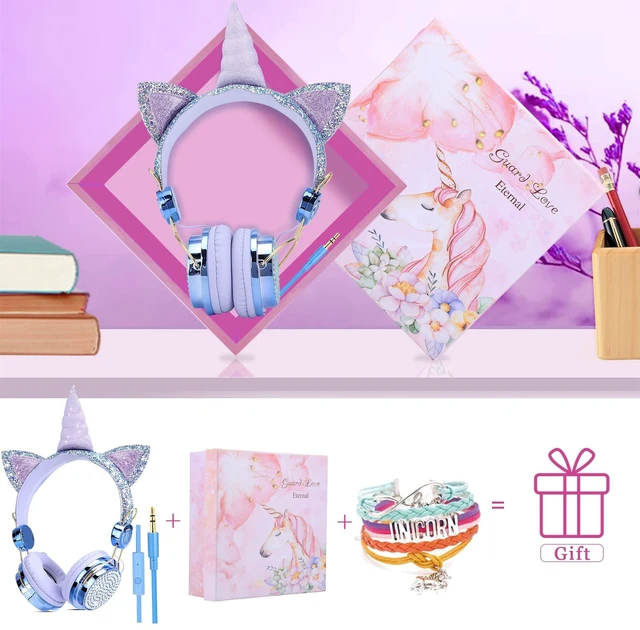 Alt view image 7 of 7 - Unicorn Kids Wired Headphones with Mic, 3.5mm Jack, On Ear Kids headphones with cord, adjustable headband for girls, children, teens, school, birthday, Xmas unicorn gifts