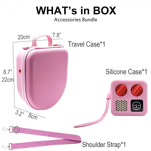 Alt view image 2 of 7 - Silicone Cover and Travel Case Compatible with Yoto Mini with Headphones, Hard Carrying Case with Shoulder Strap and Adventure Jacket Accessories Set for Yoto Mini, Pink