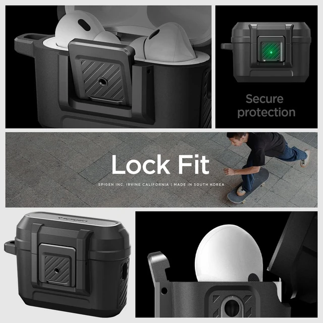 Alt view image 2 of 7 - Lock Fit Designed for AirPods Pro 2 Case (2022/2023) with Lock Secure Locking Clip, Dual-Layer Protection, Included Carabiner, Wireless Charging Compatible - Matte Black
