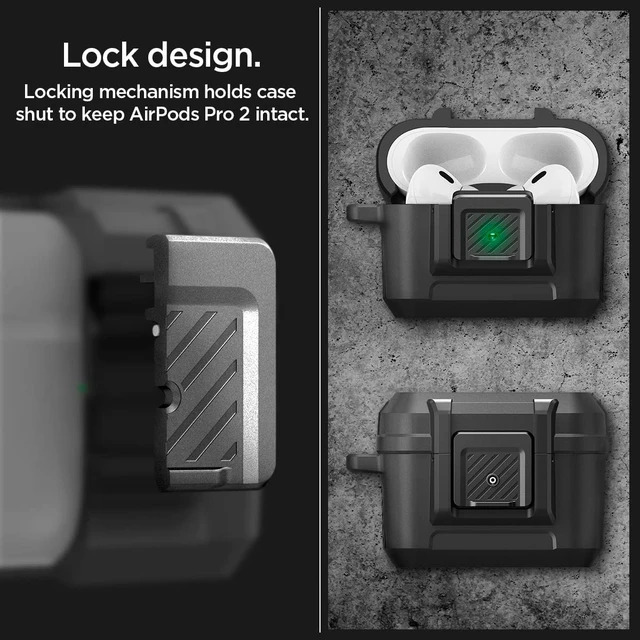 Alt view image 3 of 7 - Lock Fit Designed for AirPods Pro 2 Case (2022/2023) with Lock Secure Locking Clip, Dual-Layer Protection, Included Carabiner, Wireless Charging Compatible - Matte Black