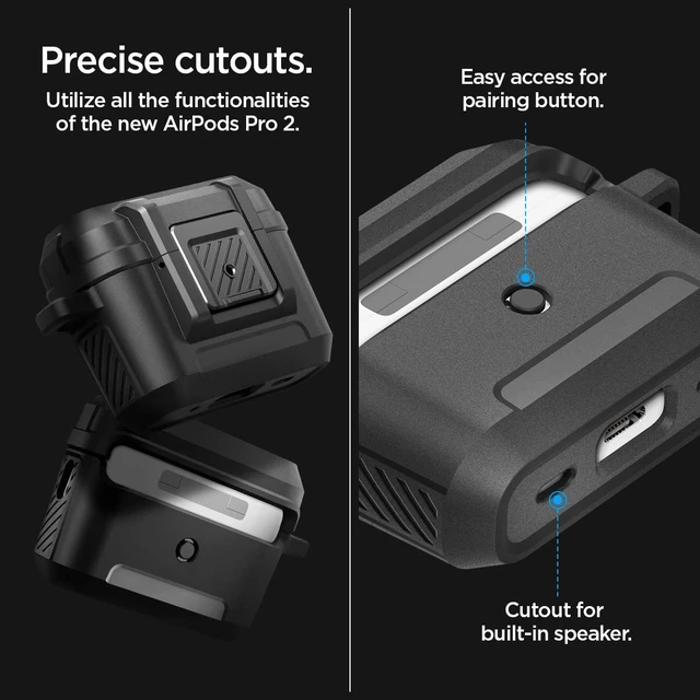 Alt view image 7 of 7 - Lock Fit Designed for AirPods Pro 2 Case (2022/2023) with Lock Secure Locking Clip, Dual-Layer Protection, Included Carabiner, Wireless Charging Compatible - Matte Black