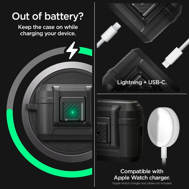 Alt view image 6 of 7 - Lock Fit Designed for AirPods Pro 2 Case (2022/2023) with Lock Secure Locking Clip, Dual-Layer Protection, Included Carabiner, Wireless Charging Compatible - Matte Black