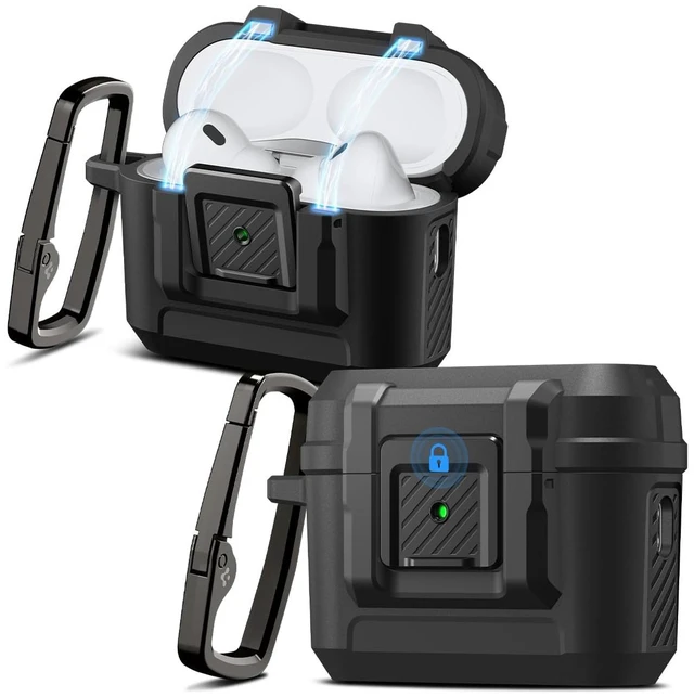 Main image of Lock Fit Designed for AirPods Pro 3 Case (2025) with Lock One-Touch Open with Secure Locking Clip, PC & TPU Multi Layer Shell, Carabiner Included - Matte Black