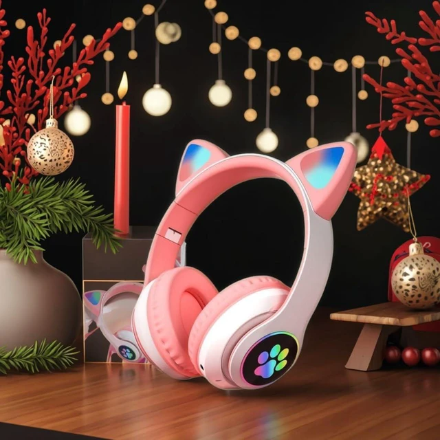 Alt view image 5 of 7 - Cat Ear Bluetooth Headphones for Kids & Adults, Wireless Foldable & Wired Multi-Function LED Light Up Over Ear Headphones with Mic and Volume Control for iPhone/iPad/Laptop/PC (White 2)