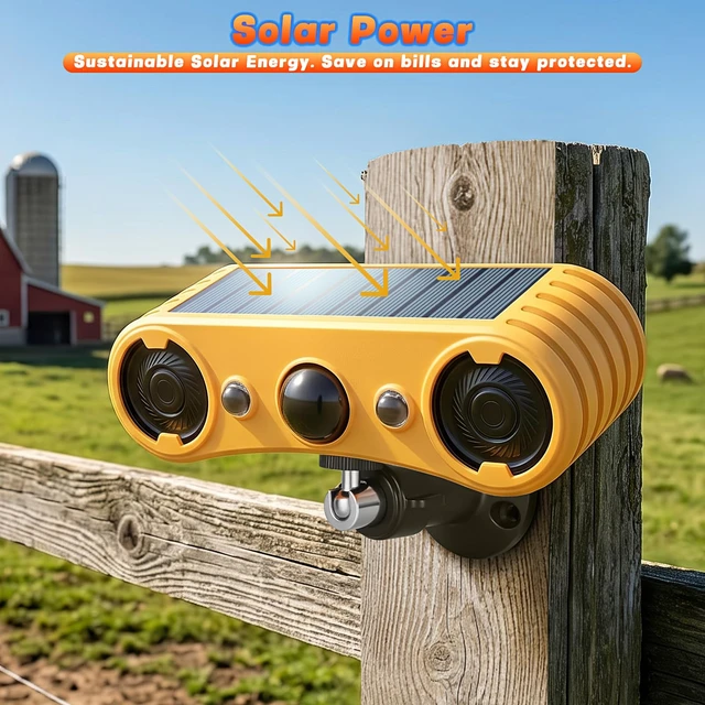 Alt view image 6 of 7 - Solar Motion Sensor Alarm Outdoor, Red & Blue LED Strobe Light 130dB Dual Speakers, 13 Loud Sounds Dog Barking & Siren, Continuous Loop Playback, 4 Working Modes for Home, Farm, Barn