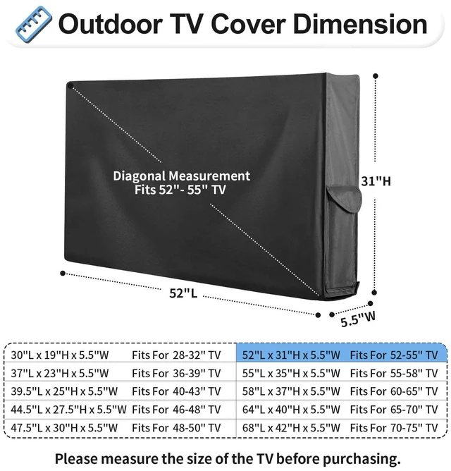 Alt view image 2 of 7 - Patio TV Cover with Bottom Cover for 52-55 In Flat Screen TV Waterproof & UV Resistant TV Screen Protector, Cover Size 52" L x 31" W x 5.5" H, Black