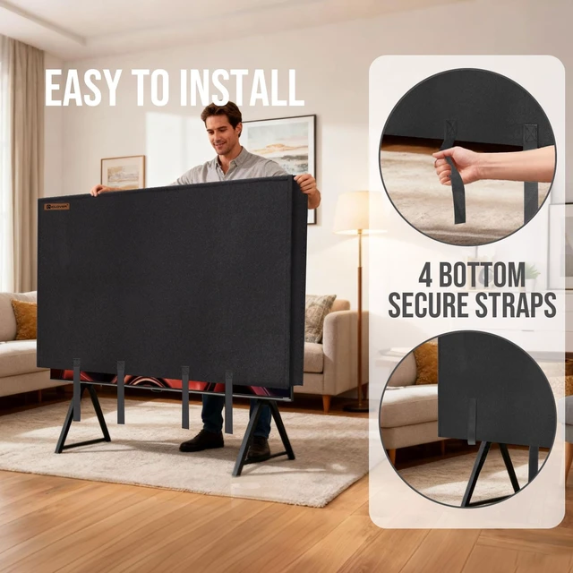 Alt view image 4 of 7 - TV Cover for Moving, 70"-75" Tear Resistance Thick Felt TV Cover Reusable Anti-Scratch TV Screen Protector, TV Dust Covers with Bottom Straps, TV Wrapping for Packing, Storage, Renovation