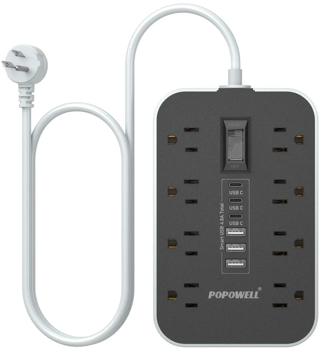 Main image of Appliance Power Strip- 14 Guage Heavy Duty Extension Cord, 24in, 8 AC Outlet& 6 USB Ports 4.8A USB Charging Station, 1080J, High Wattage for Microwave, Conditioner, Kitchen, Garage Essentials
