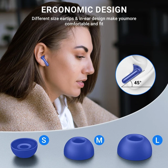 Alt view image 7 of 7 - Wireless Earbuds, 2024 Wireless Headphones HiFi Stereo Earphones with 4 ENC Noise Canceling Mic, 42Hs Playtime In Ear Earbud, Bluetooth 5.3 Sport Earphones with LED Power Display for Android iOS Blue