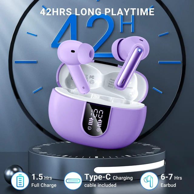 Alt view image 4 of 7 - Wireless Earbuds, 2025 Wireless Headphones HiFi Stereo Earphones with 4 ENC Noise Canceling Mic, 42Hs Playtime In Ear Earbud, Bluetooth 5.3 Sport Earphones with LED Power Display for Android iOS