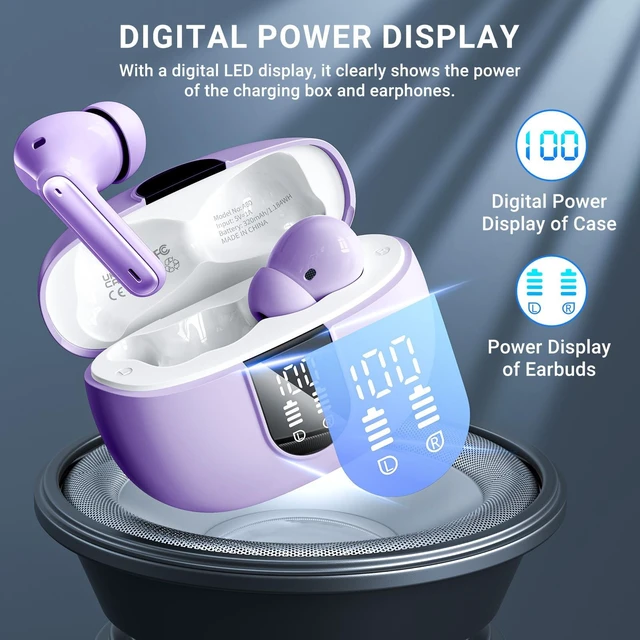 Alt view image 5 of 7 - Wireless Earbuds, 2025 Wireless Headphones HiFi Stereo Earphones with 4 ENC Noise Canceling Mic, 42Hs Playtime In Ear Earbud, Bluetooth 5.3 Sport Earphones with LED Power Display for Android iOS