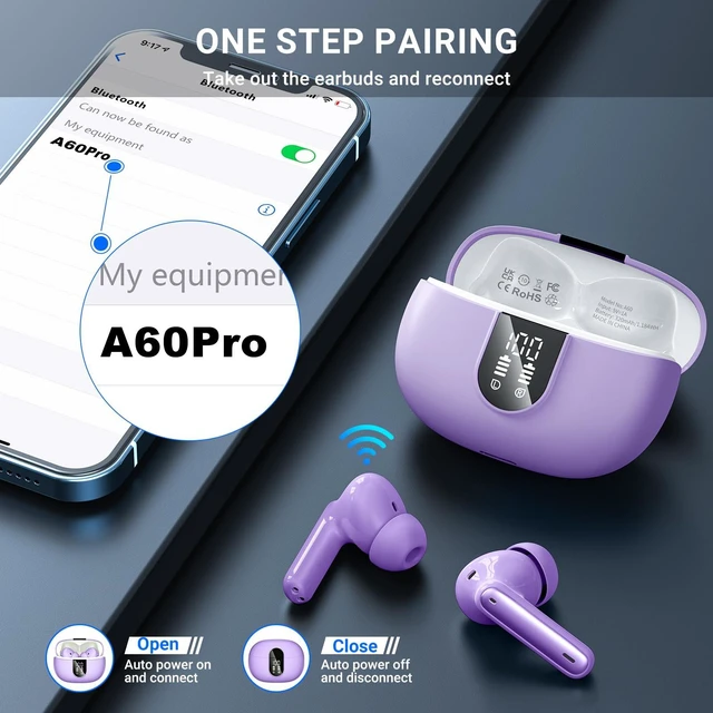 Alt view image 7 of 7 - Wireless Earbuds, 2025 Wireless Headphones HiFi Stereo Earphones with 4 ENC Noise Canceling Mic, 42Hs Playtime In Ear Earbud, Bluetooth 5.3 Sport Earphones with LED Power Display for Android iOS
