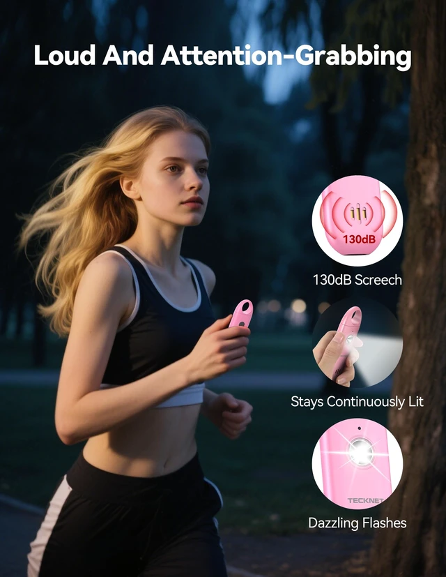 Alt view image 2 of 6 - Personal Safety Alarm,Portable Personal Alarm for Women with Flashing Strobe Light & Low Battery Alert,130dB Rechargeable Emergency Keychain Alarms for Women,Men,Kids,Seniors(Pink)