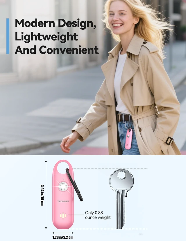 Alt view image 5 of 6 - Personal Safety Alarm,Portable Personal Alarm for Women with Flashing Strobe Light & Low Battery Alert,130dB Rechargeable Emergency Keychain Alarms for Women,Men,Kids,Seniors(Pink)