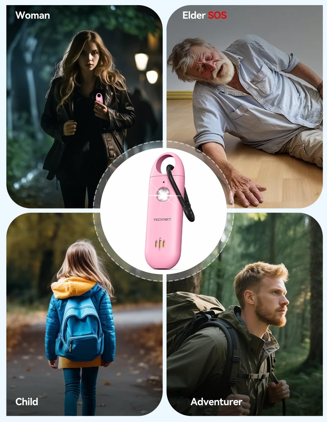 Alt view image 6 of 6 - Personal Safety Alarm,Portable Personal Alarm for Women with Flashing Strobe Light & Low Battery Alert,130dB Rechargeable Emergency Keychain Alarms for Women,Men,Kids,Seniors(Pink)