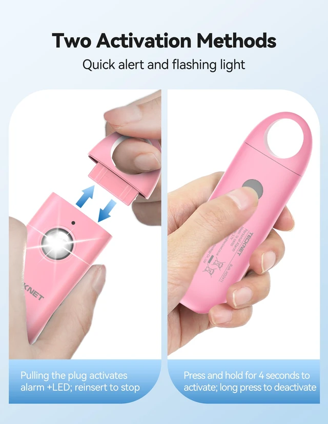 Alt view image 4 of 6 - Personal Safety Alarm,Portable Personal Alarm for Women with Flashing Strobe Light & Low Battery Alert,130dB Rechargeable Emergency Keychain Alarms for Women,Men,Kids,Seniors(Pink)