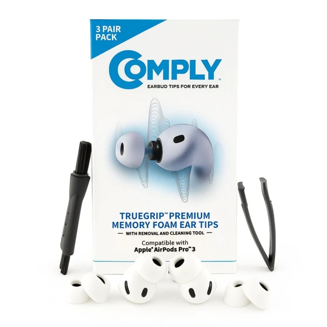 Main image of TrueGrip Premium Memory Foam Replacement Ear Tips For Apple AirPods Pro Gen 3, Long Lasting Comfort, Superior Noise Isolation, White Medium (3 Pairs)