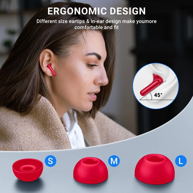 Alt view image 7 of 7 - Wireless Earbuds, 2024 Wireless Headphones HiFi Stereo Earphones with 4 ENC Noise Canceling Mic, 42Hs Playtime In Ear Earbud, Bluetooth 5.3 Sport Earphones with LED Power Display for Android iOS Red