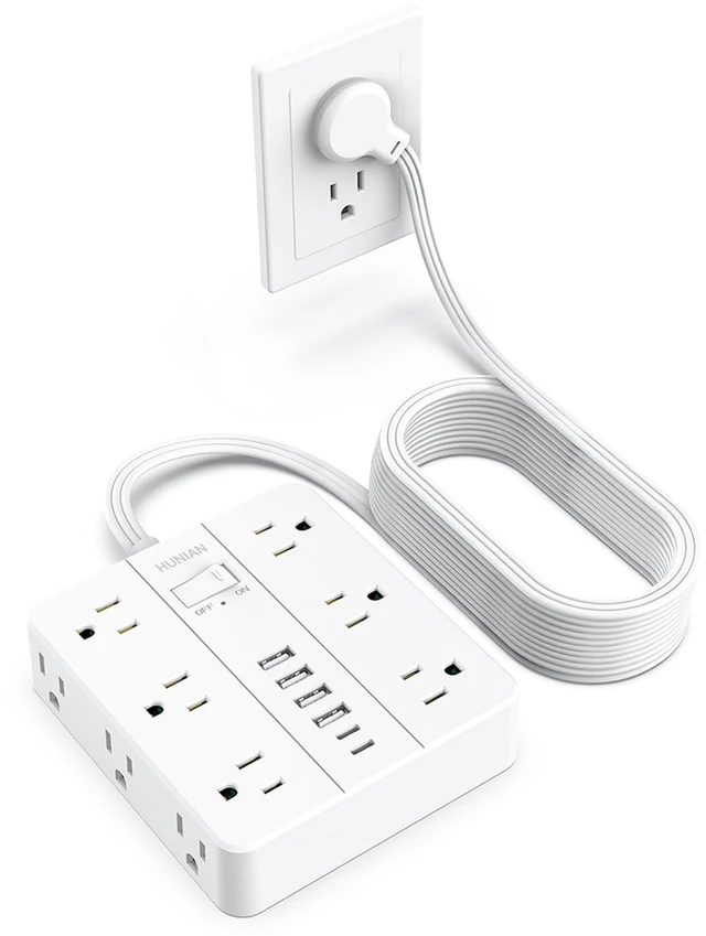 Main image of Extension Cord Power Strip, 20Ft Flat Plug Extension Cord 12 Widely Spaced Multiple Outlets 6 USB (2 USB C Ports), Outlet Extender with Power Switch for Home Office Supplies, White