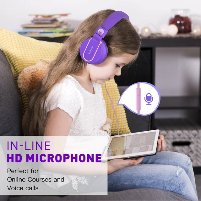 Alt view image 5 of 6 - 950 On-Ear Wired Headphones for Kids for School w/Mic & 3.5mm Foldable Portable Lightweight Corded Head phones for Boys Girls Childs / Laptop Phones Tablets Chromebooks MP3 Purple Pink