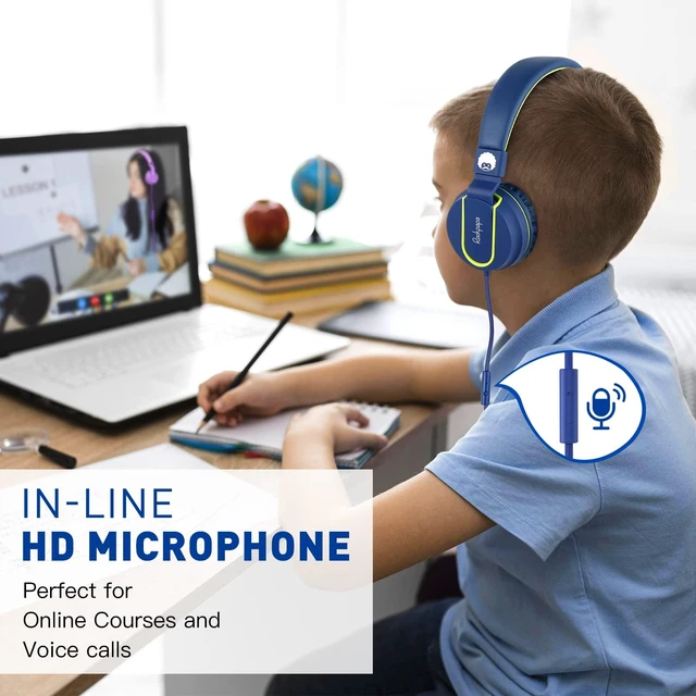 Alt view image 5 of 7 - 950 On-Ear Wired Headphones for Kids for School w/Mic & 3.5mm Foldable Portable Lightweight Corded Head phones for Boys Girls Childs / Laptop Phones Tablets Chromebooks MP3 Blue