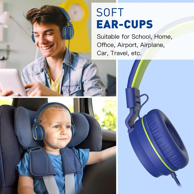 Alt view image 7 of 7 - 950 On-Ear Wired Headphones for Kids for School w/Mic & 3.5mm Foldable Portable Lightweight Corded Head phones for Boys Girls Childs / Laptop Phones Tablets Chromebooks MP3 Blue