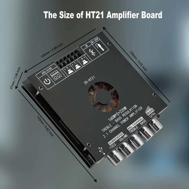 Alt view image 3 of 7 - ZK-HT21 Bluetooth Amplifier Board, 160W×2+220W 2.1 Channel Subwoofer Audio Amplifier DC 15-36V Hi-Fi Bluetooth Module TDA7498E Chips BT/USB/AUX Input