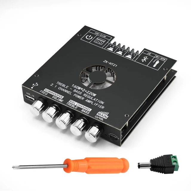 Alt view image 7 of 7 - ZK-HT21 Bluetooth Amplifier Board, 160W×2+220W 2.1 Channel Subwoofer Audio Amplifier DC 15-36V Hi-Fi Bluetooth Module TDA7498E Chips BT/USB/AUX Input