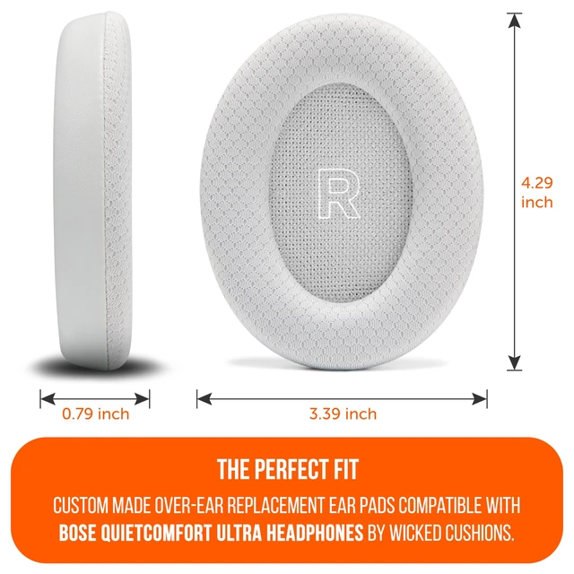 Alt view image 5 of 7 - Freeze QC Ultra - Cooling Gel Earpads for Bose QuietComfort Ultra 1 & 2 Made by Wicked Cushions Breathable Fabric, XL Ear Opening & Thickness, Cooler For Longer White Smoke
