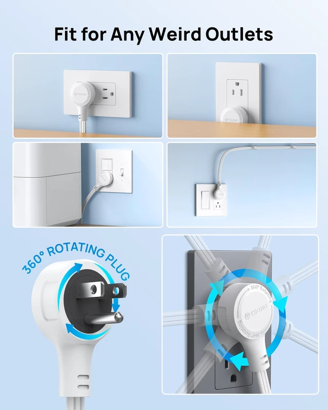 Alt view image 2 of 7 - Rotating Plug Power Strip Tower with Semi-Retractable Cord 10 ft Space-Saving Vertical Tower Surge Protector 1700J, 12 AC, 4 USB PD 20W, Home Office Desk Supplies Dorm Room Essentials, White