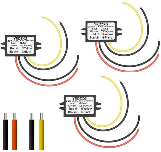 Main image of (3 pcs) 5V Buck Converter 12 V/24 V to 5 V 5A 25W DC Regulator to 5 V DC Step-Down Converter Waterproof Module for Golf Carts, Cars, and Trucks LED Power Adapter