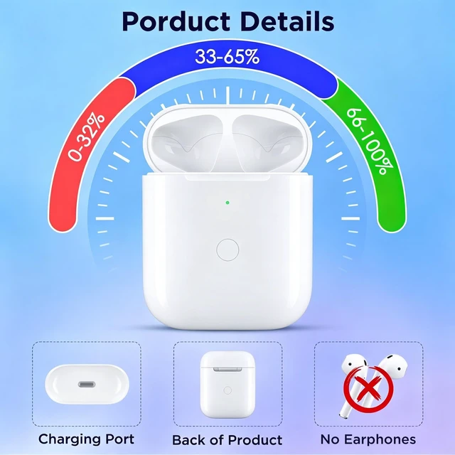 Alt view image 5 of 7 - Wireless Charging Replacement for AirPod 1st 2nd Charging Case with Lightning Port, Compatible with AirPods 1 2 Charger Case with Bluetooth Pairing Sync Button, no Airpod