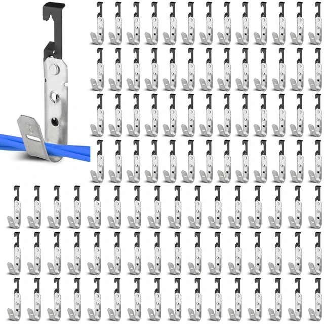 Main image of 100 Pcs Galvanized Steel J Hooks, 3/4 Inch Cable J Hook Bat Wings Wall Mounted Cable Support J-Hooks for Hanging, J Hooks for Cable Management