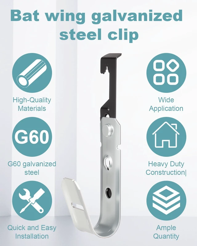 Alt view image 3 of 7 - 100 Pcs Galvanized Steel J Hooks, 3/4 Inch Cable J Hook Bat Wings Wall Mounted Cable Support J-Hooks for Hanging, J Hooks for Cable Management