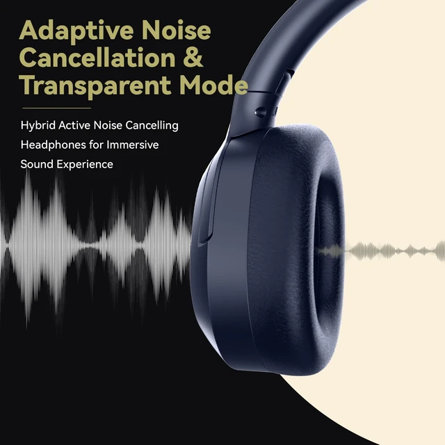 Alt view image 4 of 7 - Hybrid Active Noise Cancelling Headphones, Wireless Over Ear Bluetooth Headphones with Mic, 40H Playtime, Hi-Res Audio, Deep Bass, Foldable Comfort Fit Ear Cups for Travel, Office, Home (Blue)