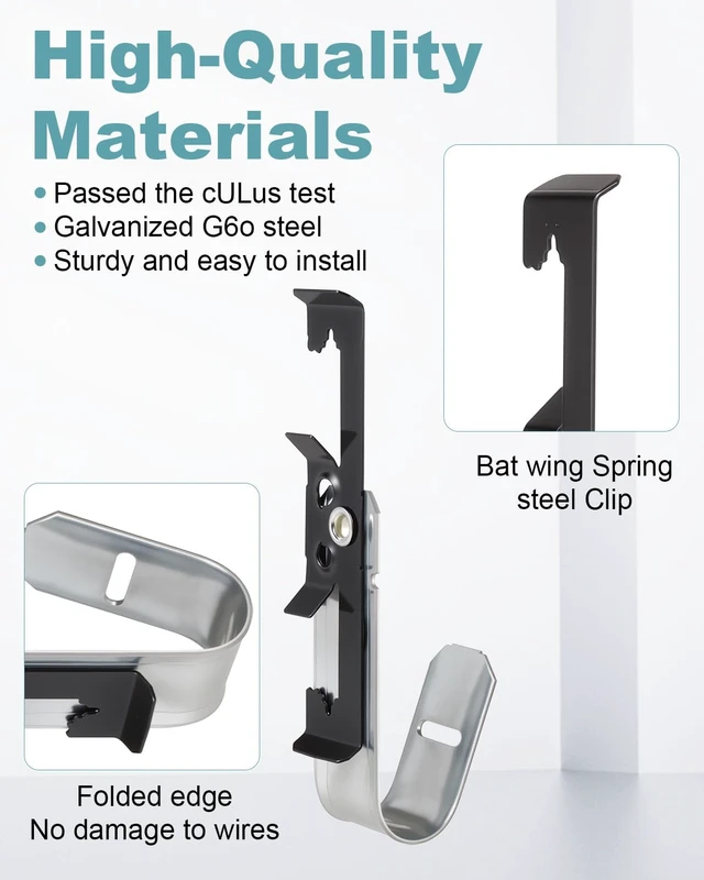 Alt view image 4 of 7 - 100 Pcs Galvanized Steel J Hooks, 3/4 Inch Cable J Hook Bat Wings Wall Mounted Cable Support J-Hooks for Hanging, J Hooks for Cable Management